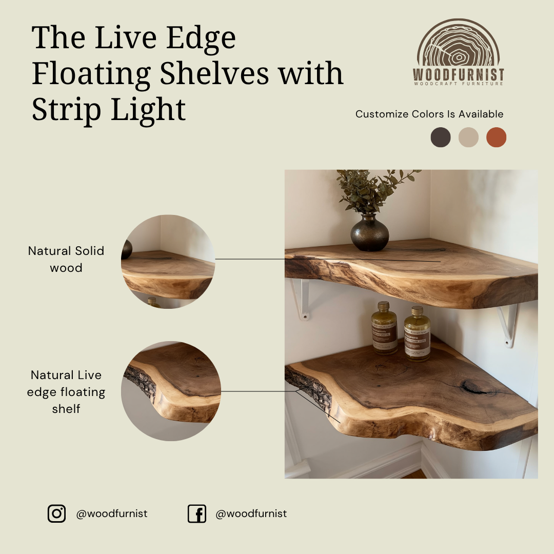 Corner Floating Wooden Shelf – Live Edge Solid Wood Corner Shelf for Bathroom, Kitchen & Home Decor WFNED0124