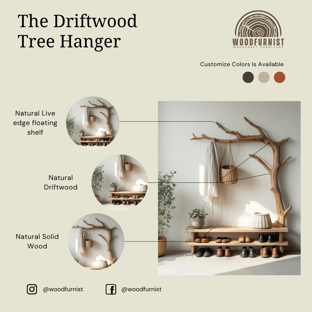 Solid Wood Coat Hanger Stand Coat Rack With Shelf Decorative Hooks