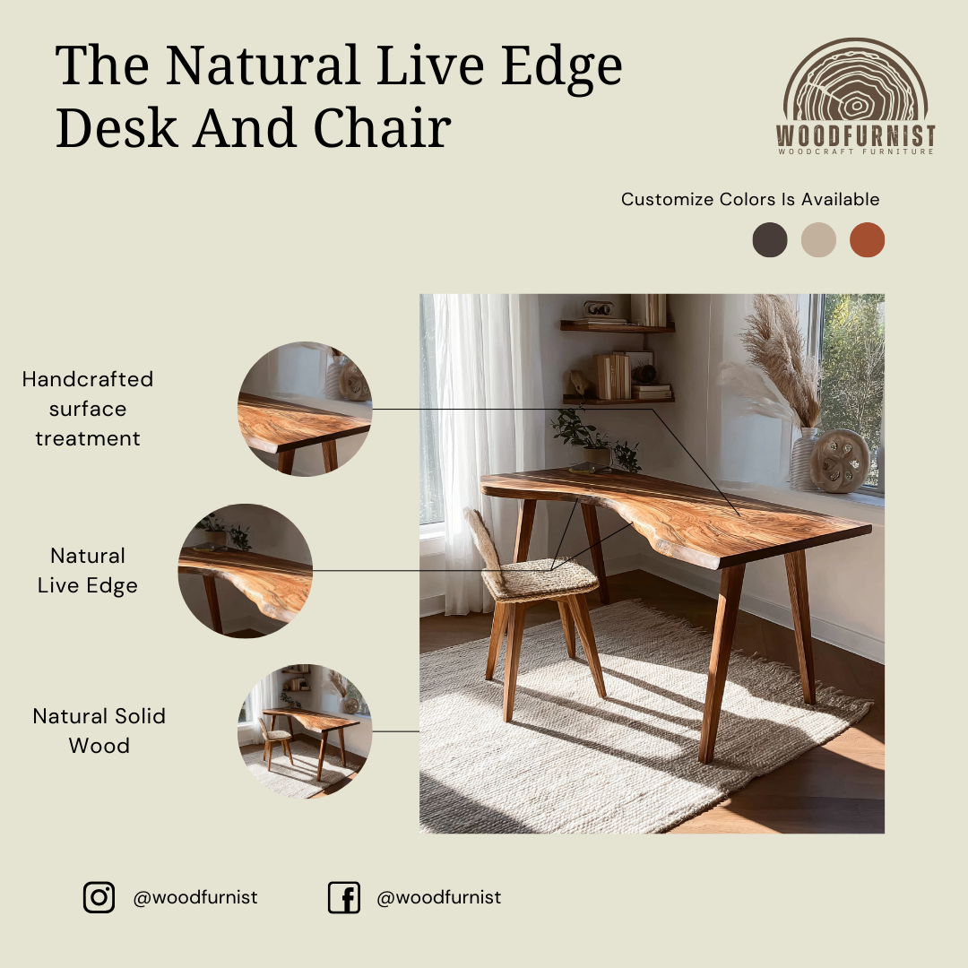 Modern Rustic Wooden Desk – Live Edge Work Desk for Home Office & Creative Studio WFNED0169