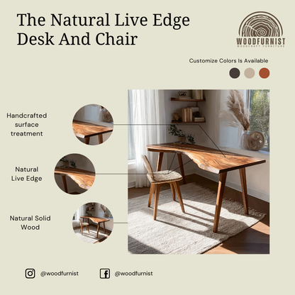 Modern Rustic Wooden Desk – Live Edge Work Desk for Home Office & Creative Studio WFNED0169