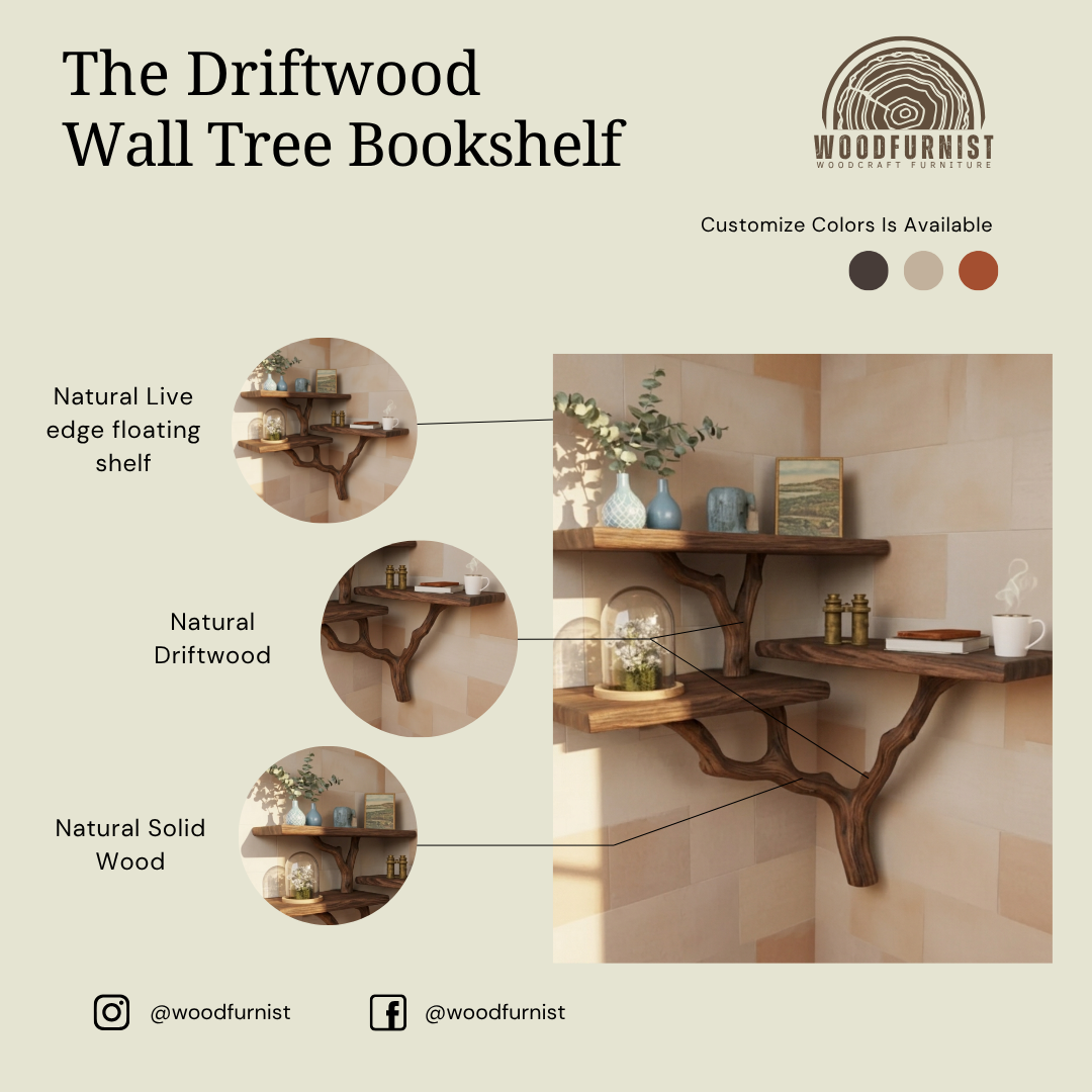 Corner Tree Branch Live Edge Solid Wood Shelf – Sculptural Corner Wall Shelf