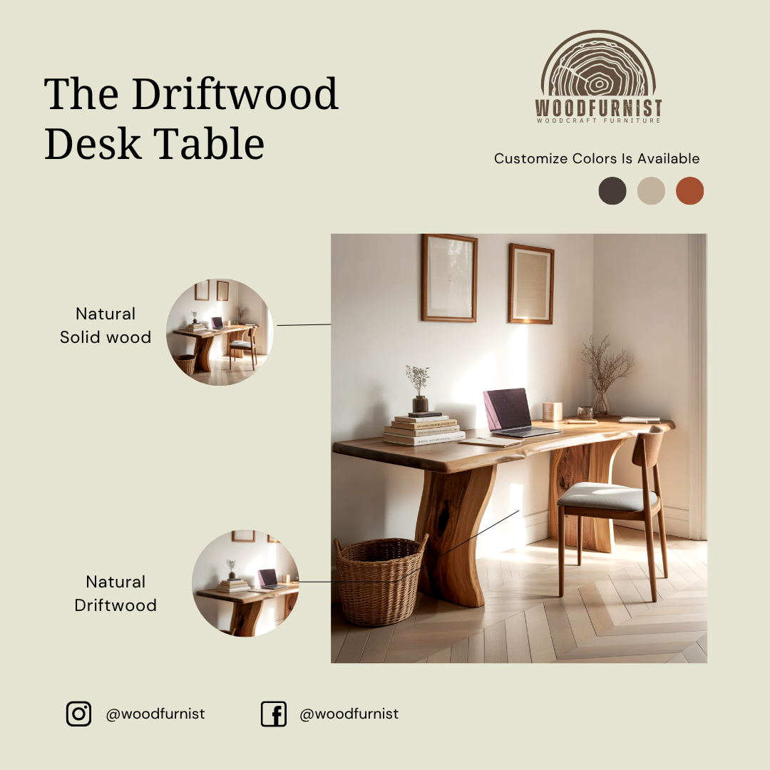 Sculptural Live Edge Solid Wood Desk – Functional Art for Modern Living
