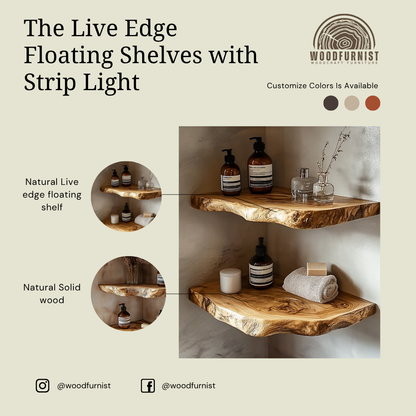 Rustic Live Edge Corner Floating Shelves – Handmade Solid Wood Wall Shelves