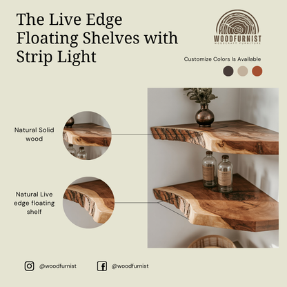Handcrafted Rustic Corner Floating Wooden Shelf | Natural Live Edge Wall Shelf for Home Decor WFNED0105