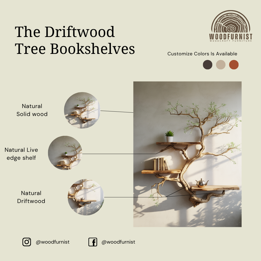 Tree Branch Live Edge Solid Wood Wall Shelf – Sculptural Tree Shelf