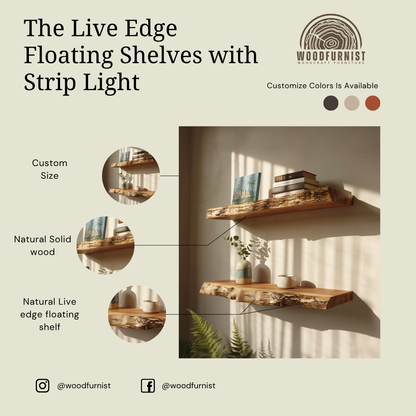 Live Edge Floating Shelves – Handmade Solid Wood Wall Shelves – Rustic Natural Home Decor by Woodfurnist WFNED0115