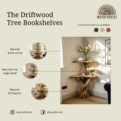 Live Edge Wood Console Table – Tree Base Console Table for Rustic Modern Home