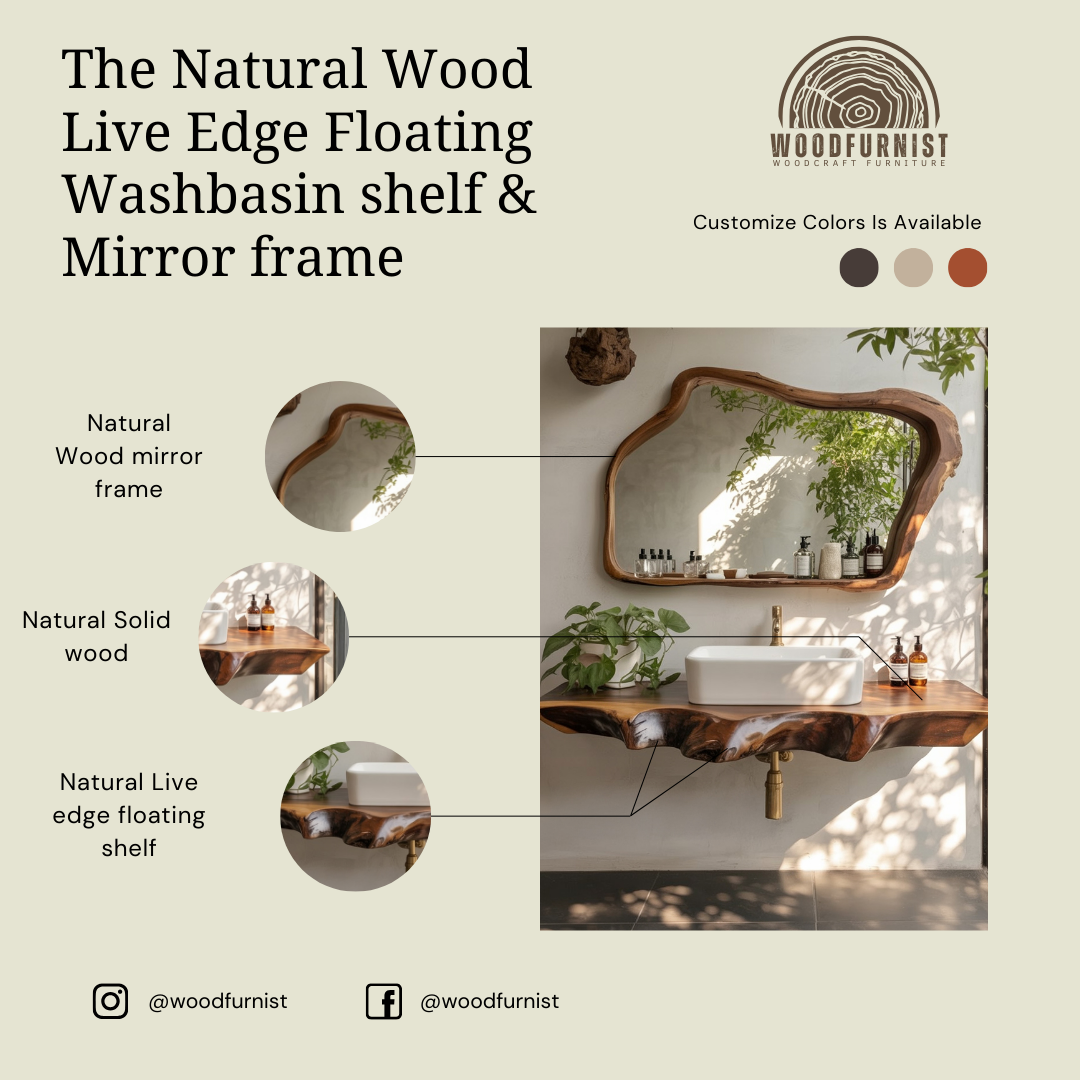 Live Edge Floating Bathroom Vanity – Handmade Solid Wood Natural Sink Counter WFNED0174