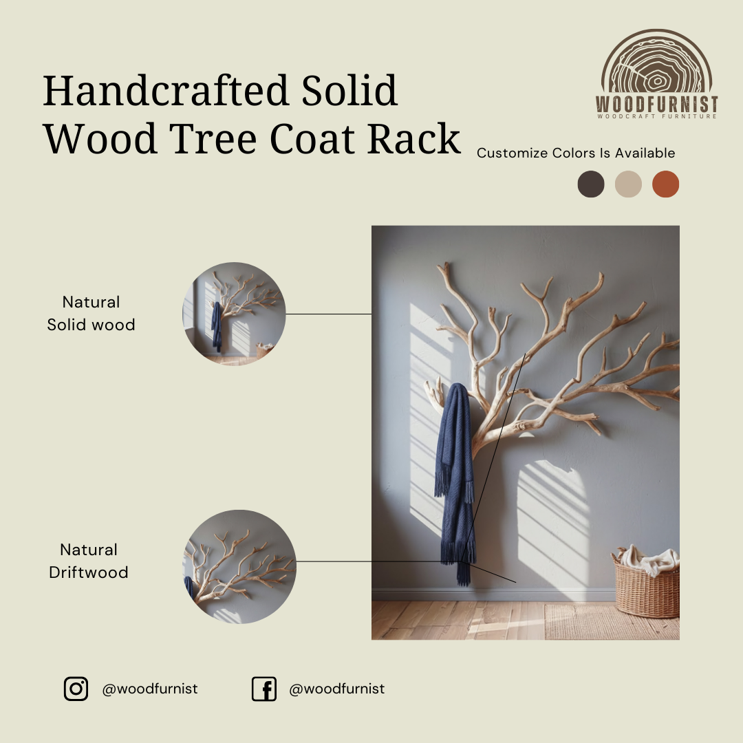 Handcrafted Wooden Tree Wall Hook – Natural Branch Coat & Scarf Hanger WFNVA0206
