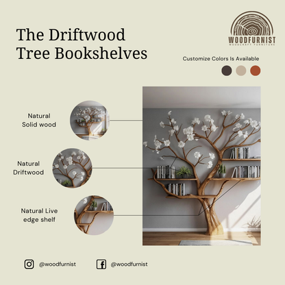 Standing Tree Bookshelf – Handmade Tree-Shaped Wooden Shelf with Decorative Branches WFNED0168