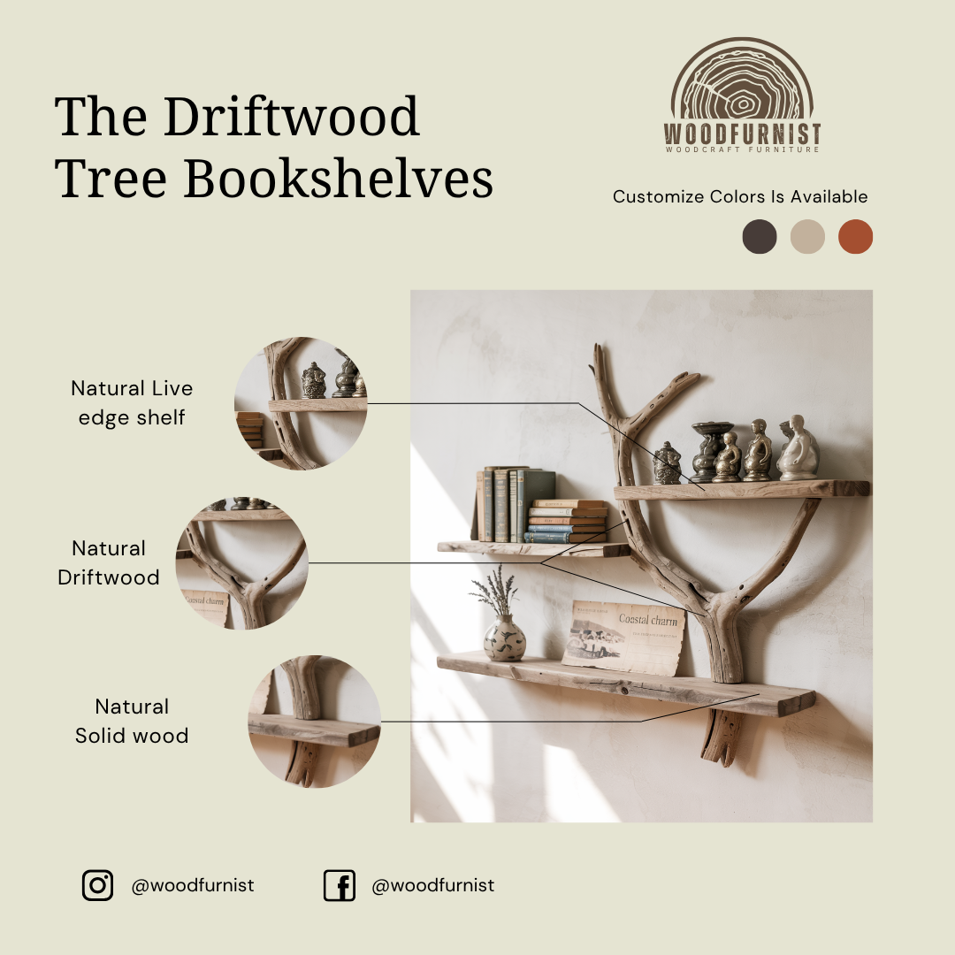 Rustic Driftwood Floating Shelf – Natural Branch Wall Decor – Handmade Wooden Furniture WFNED0113