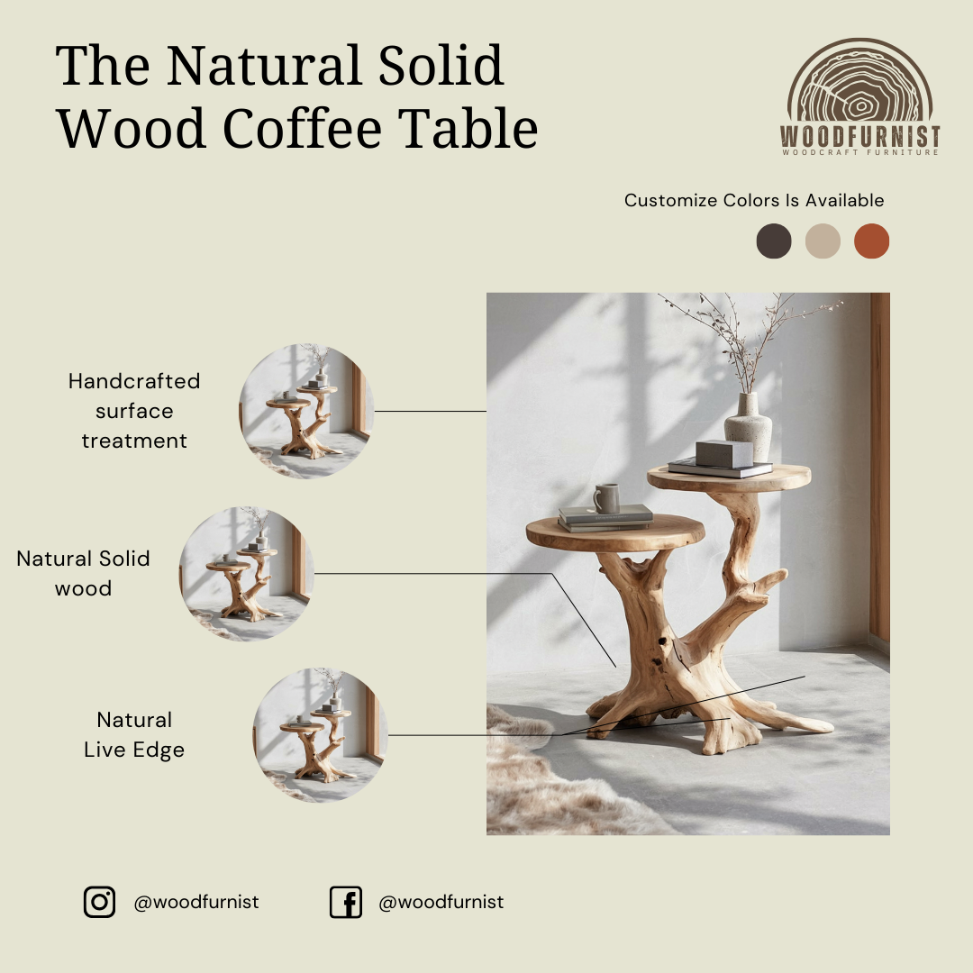 Natural Wood Root Side Table - Handcrafted Live Edge Accent & End Table WFNVA0182