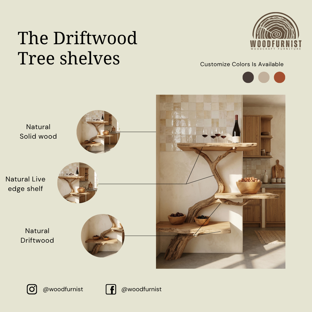 Handmade Tree Shelf – Solid Wood Wall Shelf for Kitchen & Living Room