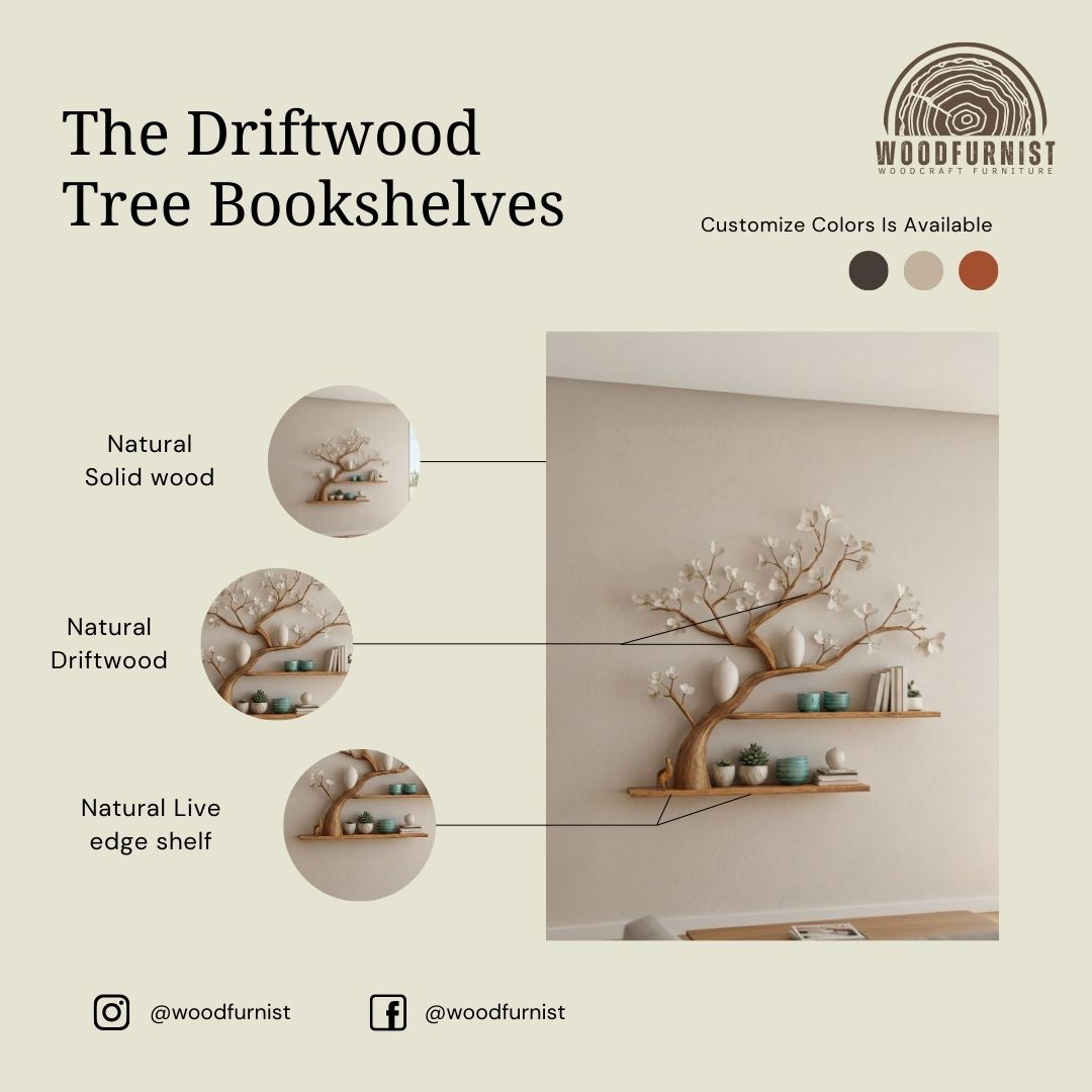 Handcrafted Blossom Tree Wall Shelf – Artistic Wooden Tree Shelf for Modern Living Room Decor WFNVA0196