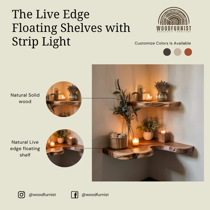 Handcrafted Rustic Corner Floating Wooden Shelf | Natural Live Edge Wall Shelf for Home Decor WFNED0103