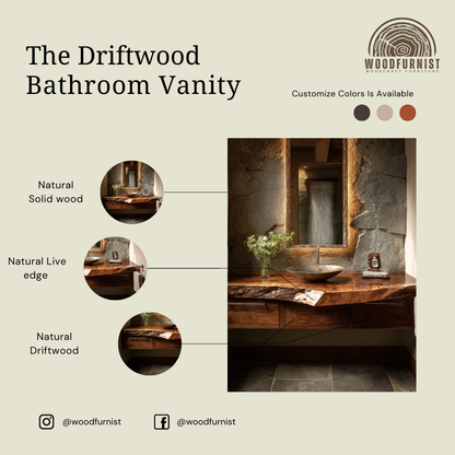 Statement Floating Bathroom Vanity – Natural Wood Live Edge Vanity for Luxury Bathroom