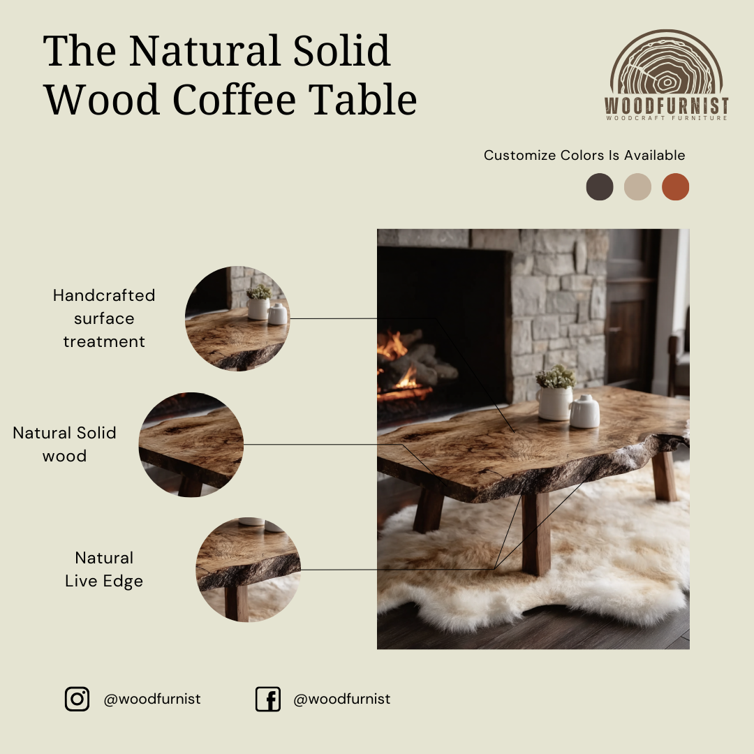 Solid Wood Coffee Table with Natural Live Edge – Artisan Handmade Living Room Furniture WFNED0151