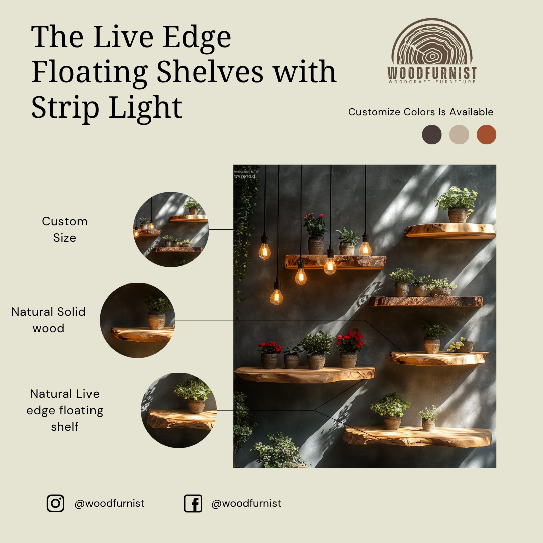Handcrafted Live Edge Floating Wood Shelf – Natural Wall Mounted Shelf for Modern Home Decor WFNED0129