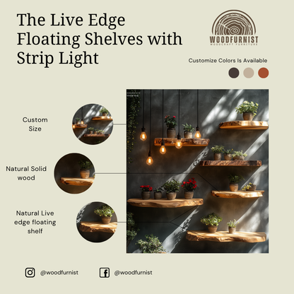 Handcrafted Live Edge Floating Wood Shelf – Natural Wall Mounted Shelf for Modern Home Decor WFNED0129