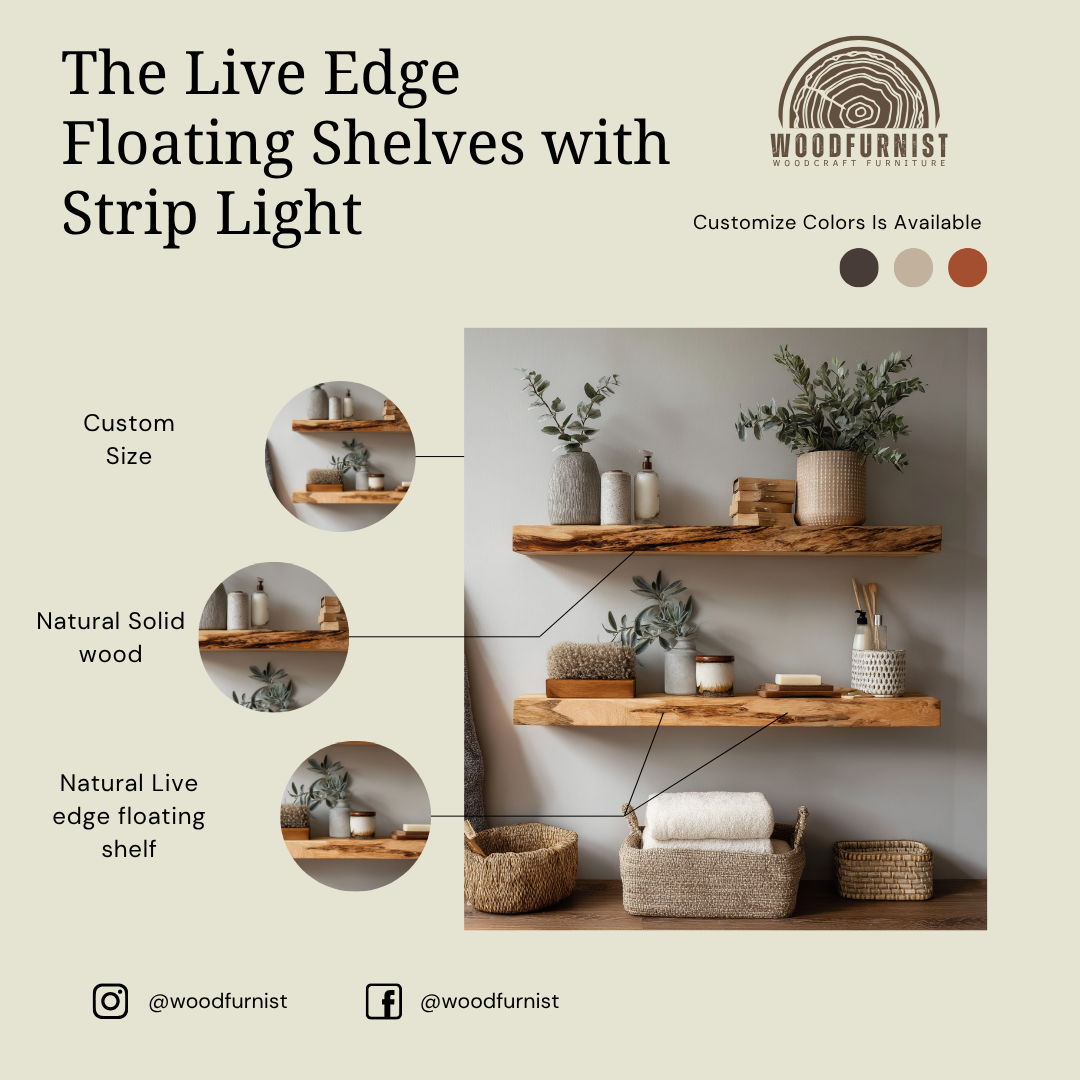 Live Edge Floating Shelves – Handmade Solid Wood Wall Shelves – Rustic Bathroom or Home Decor by Woodfurnist WFNED0116