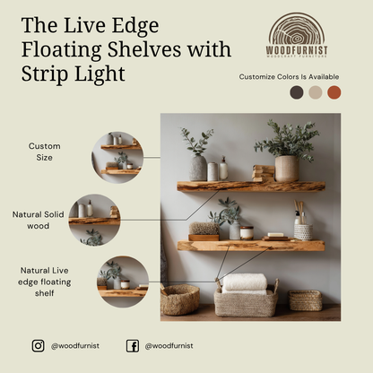 Live Edge Floating Shelves – Handmade Solid Wood Wall Shelves – Rustic Bathroom or Home Decor by Woodfurnist WFNED0116