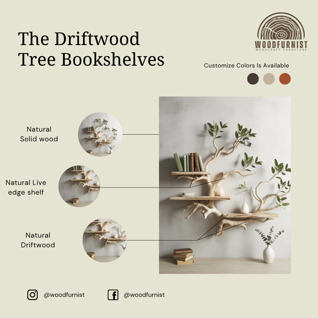 Sculptural Tree Branch Wall Shelf - Floating Driftwood Bookshelf