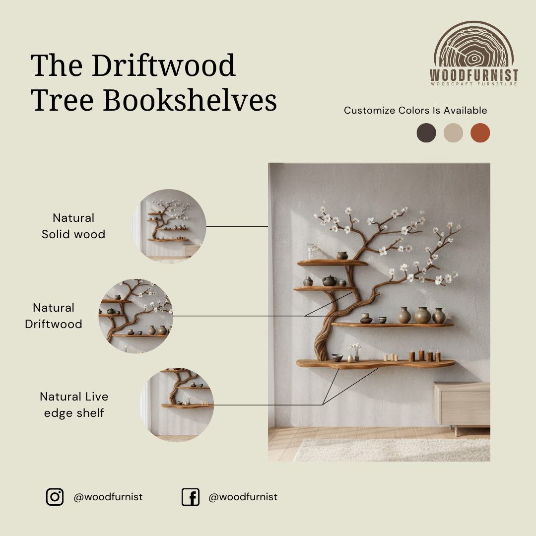 Blossom Tree Wall Shelf with Floral Branches – Handcrafted Wooden Shelf Art WFNVA0197