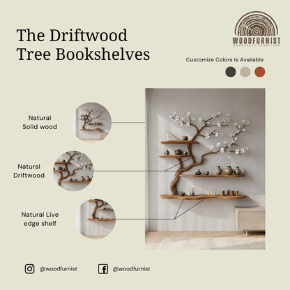 Blossom Tree Wall Shelf with Floral Branches – Handcrafted Wooden Shelf Art WFNVA0197