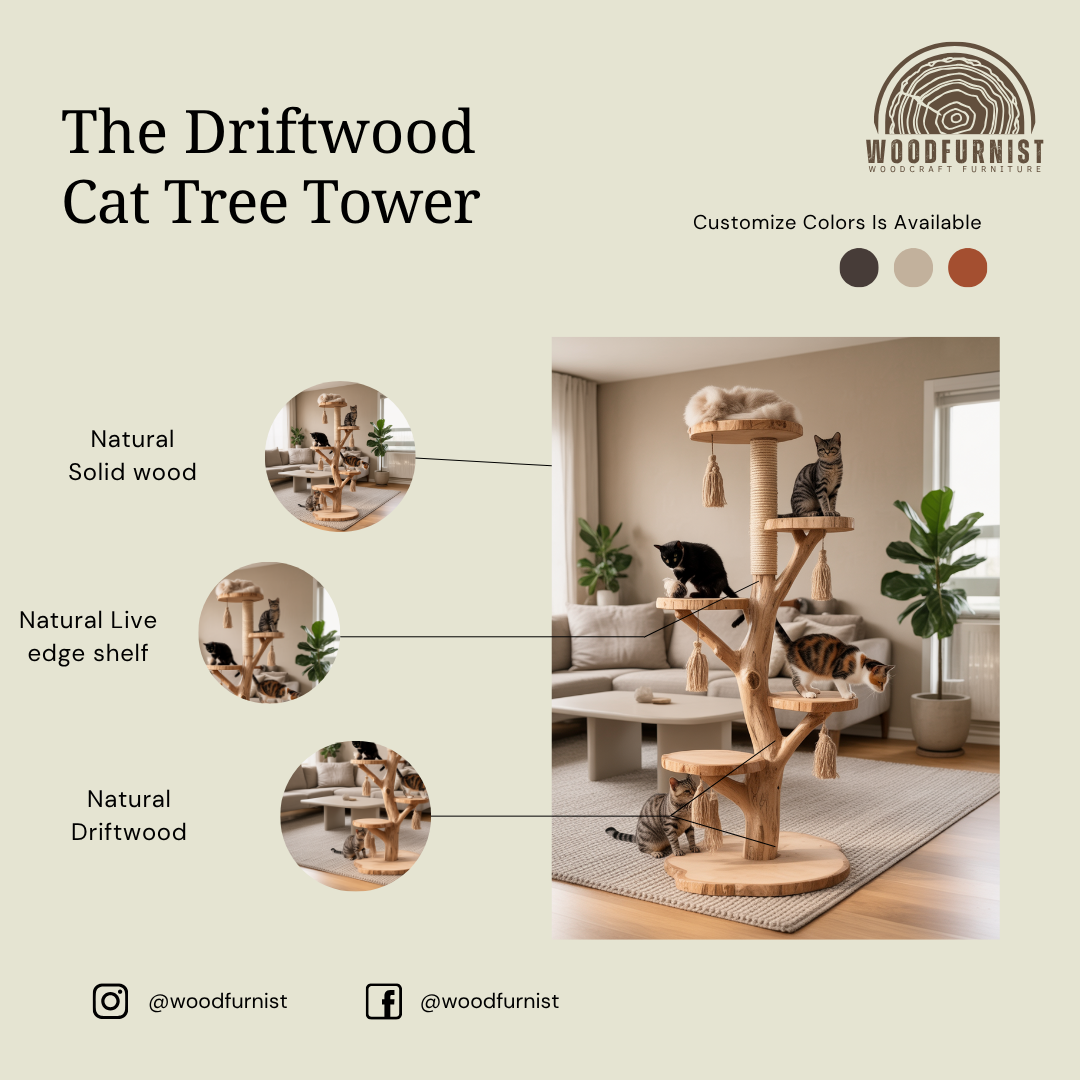 Handmade Wooden Cat Tree Modern Large Climbing Tree Unique