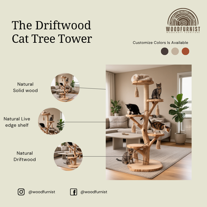 Handmade Wooden Cat Tree Modern Large Climbing Tree Unique