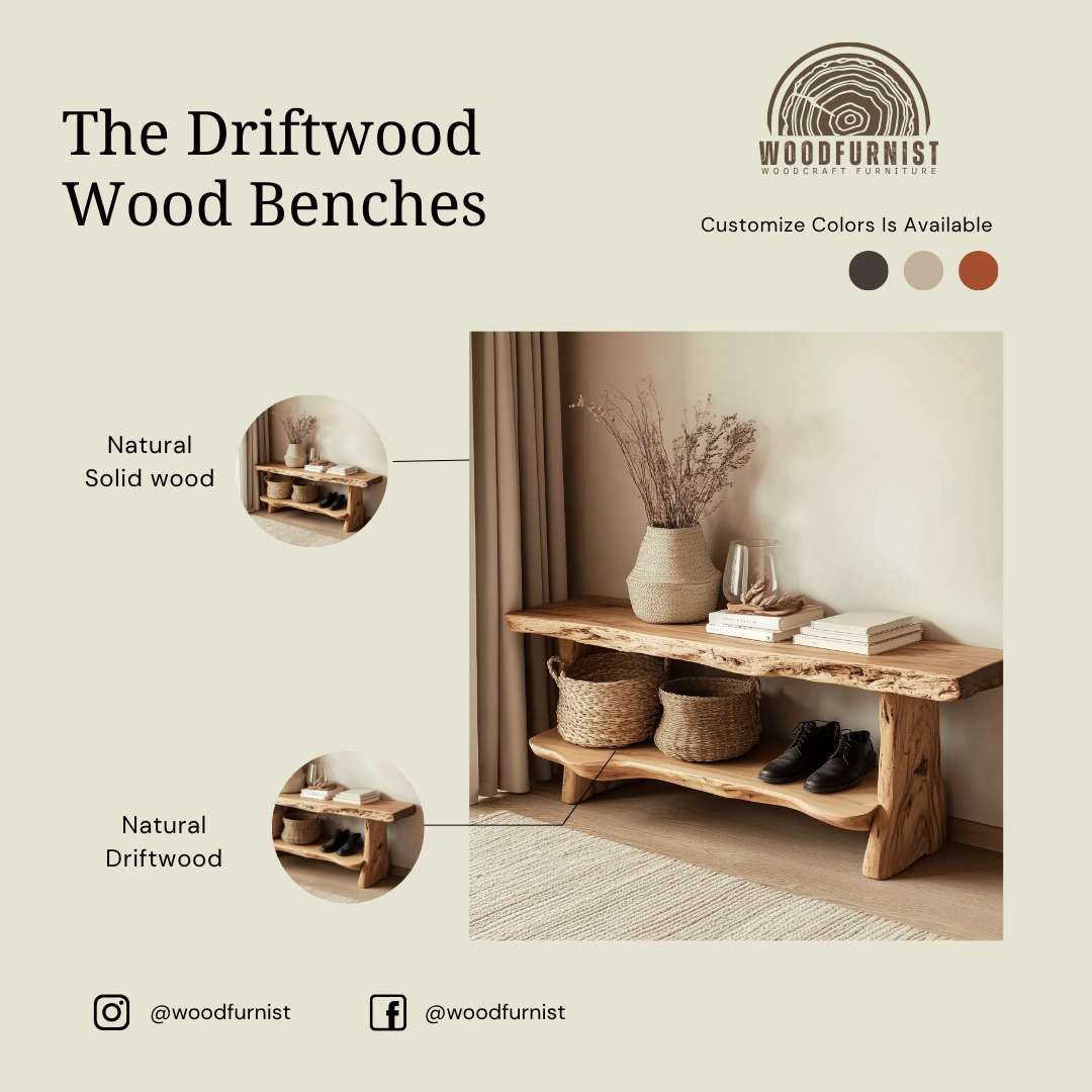 Live Edge Solid Wood  Entryway Bench Shoe