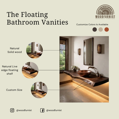 Natural Wood Floating Bathroom Vanity – Statement Live Edge Vanity Design