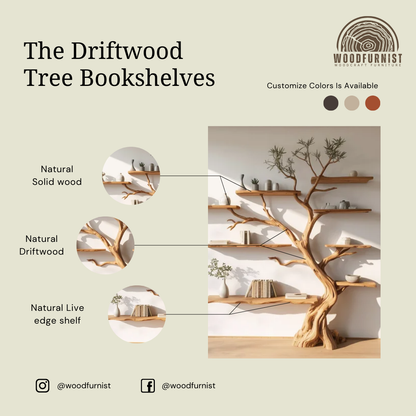 Wooden Standing Tree Bookshelf – Artistic Tree-Shaped Shelf for Living Room & Study WFNED0163