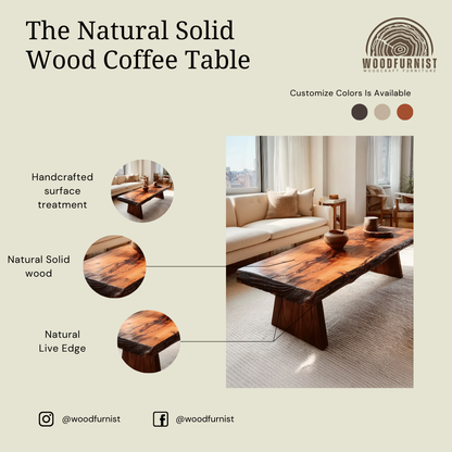 Luxury Live Edge Coffee Table – Natural Wood Modern Rustic Table for Home Décor WFNED0161