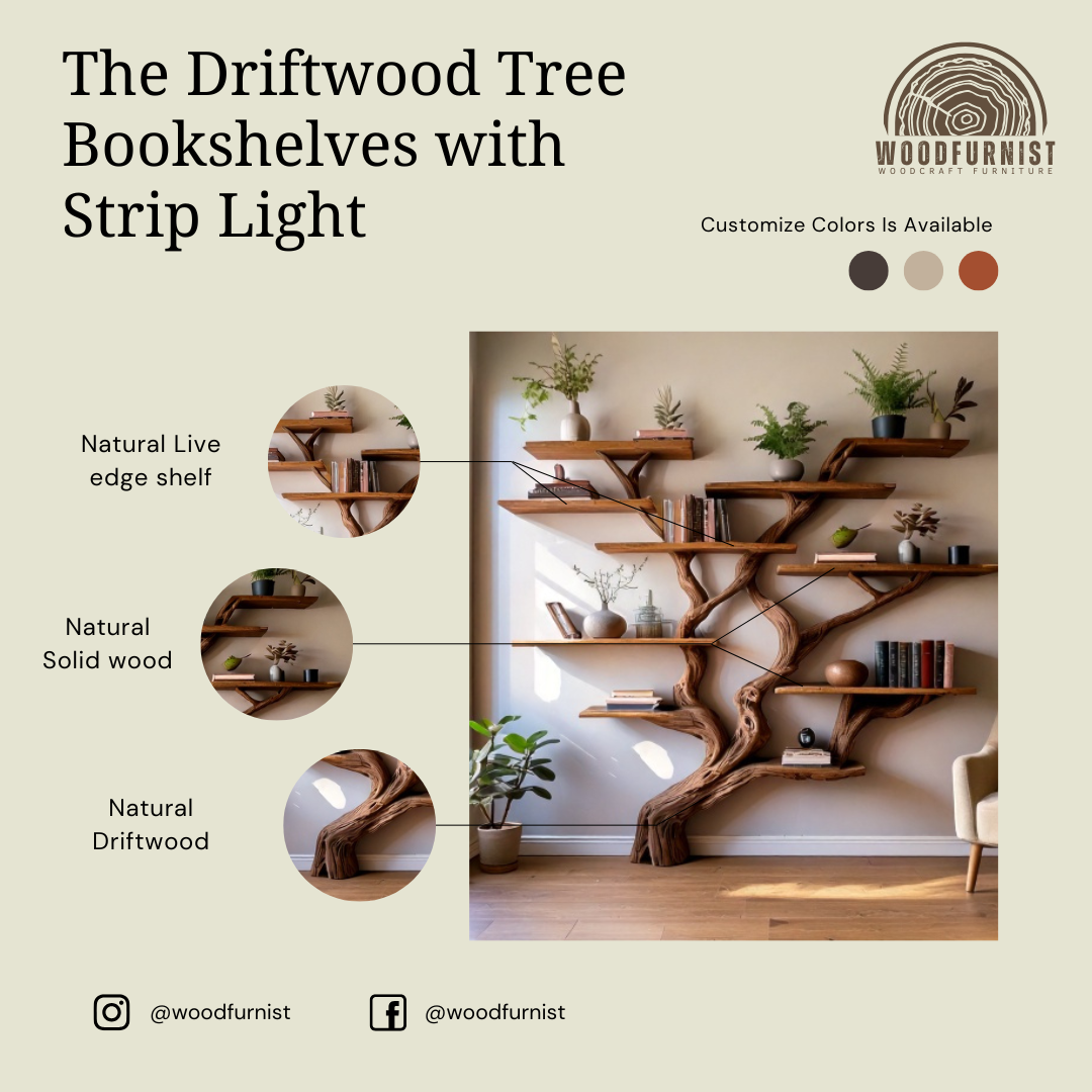 Rustic Driftwood Tree Bookshelf| Handcrafted Natural Wood Shelf for Books, Plants & Home Decor