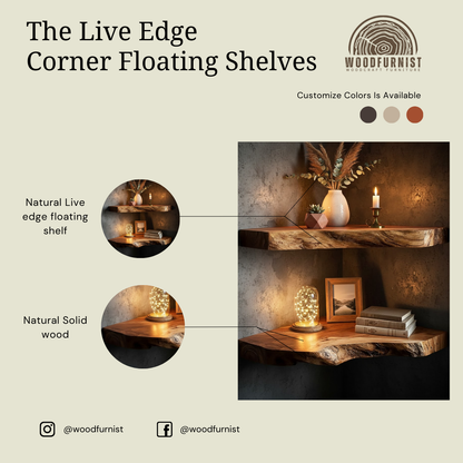 Handcrafted Live Edge Floating Wood Shelf – Solid Wood Wall Shelf for Warm Home Decor WFNVA0200