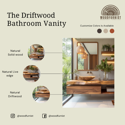 Floating Bathroom Vanity with Storage – Solid Wood Wall Mounted Vanity with Drawer & Shelf