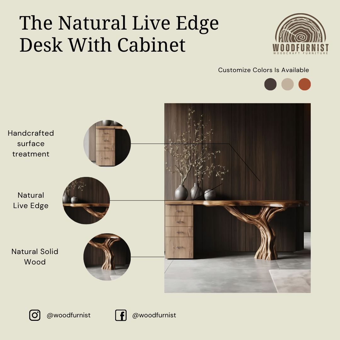 Live Edge Solid Wood Console Table – Natural Sculpted Base Entryway Furniture WFNED0178