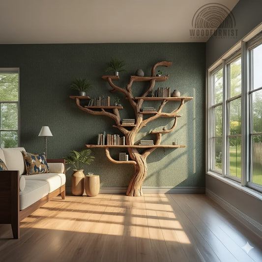 Freestanding Tree Bookshelf – Handmade Solid Wood Bookcase WFNVA2065