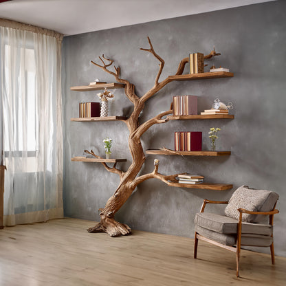 Natural tree branch bookshelf driftwood shelf art solid wood