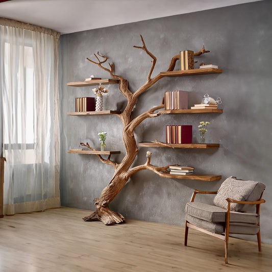 Natural tree branch bookshelf driftwood shelf art solid wood
