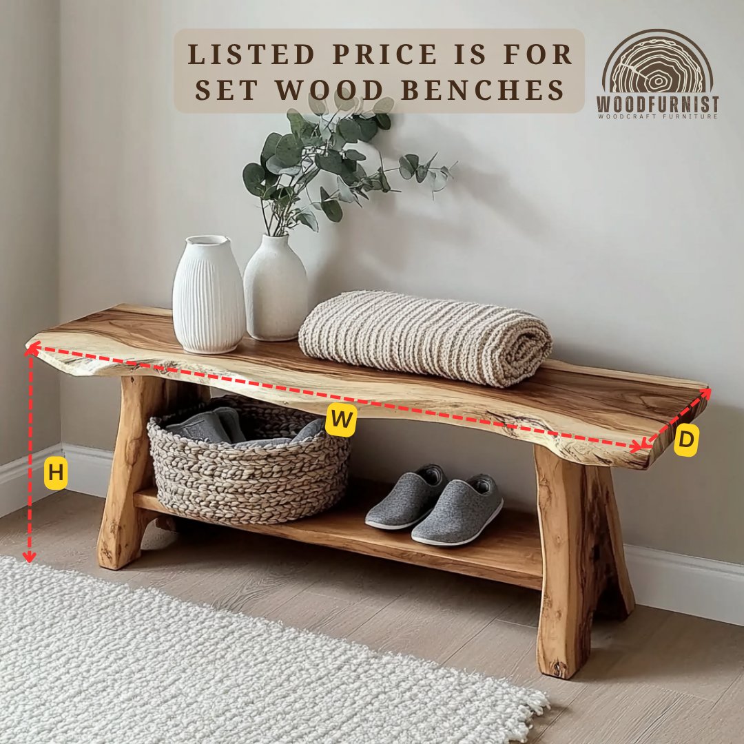 Live Edge Solid Wood Bench – Minimalist Natural Seating with Functional Storage