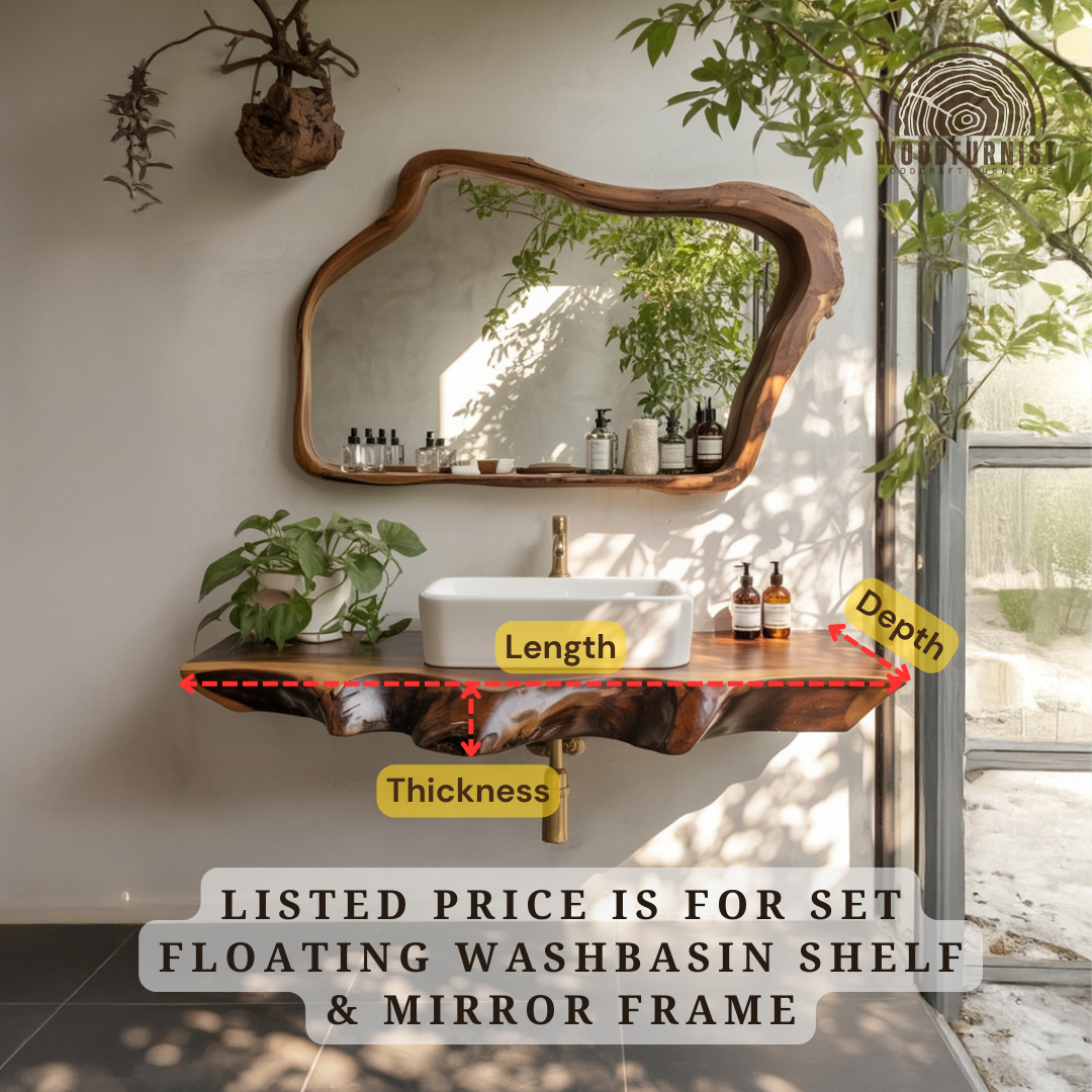 Live Edge Floating Bathroom Vanity – Handmade Solid Wood Natural Sink Counter WFNED0174