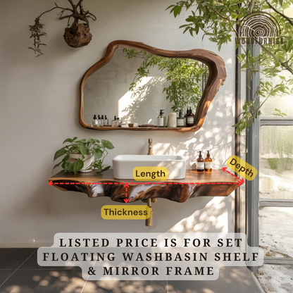 Live Edge Floating Bathroom Vanity – Handmade Solid Wood Natural Sink Counter WFNED0174