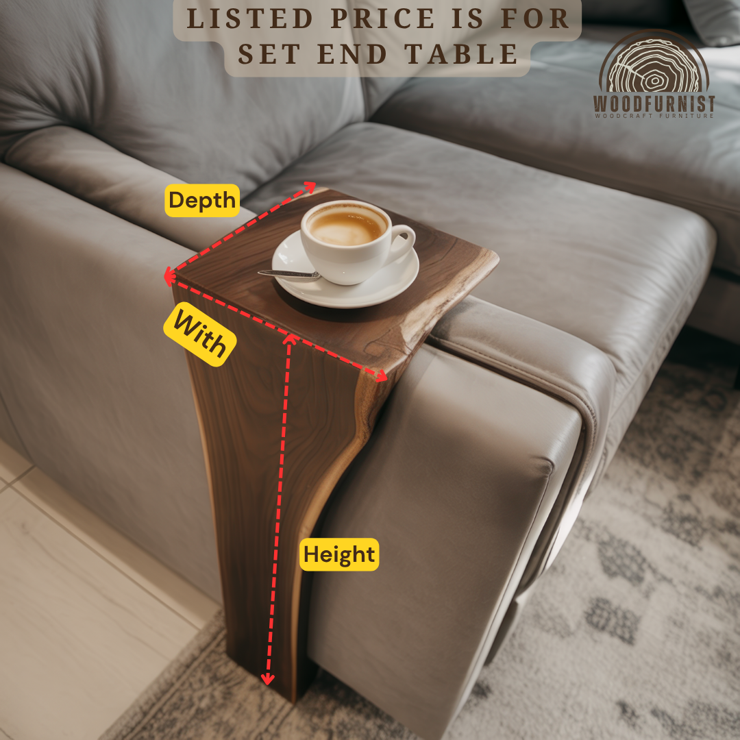 Sofa Arm Table – Natural Wood Couch Tray for Drinks, Coffee & Snacks