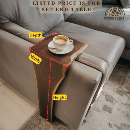 Sofa Arm Table – Natural Wood Couch Tray for Drinks, Coffee & Snacks