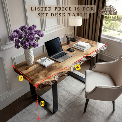 Modern Solid Wood Sculptural Live Edge Desk Table – Artistic River Edge Desig