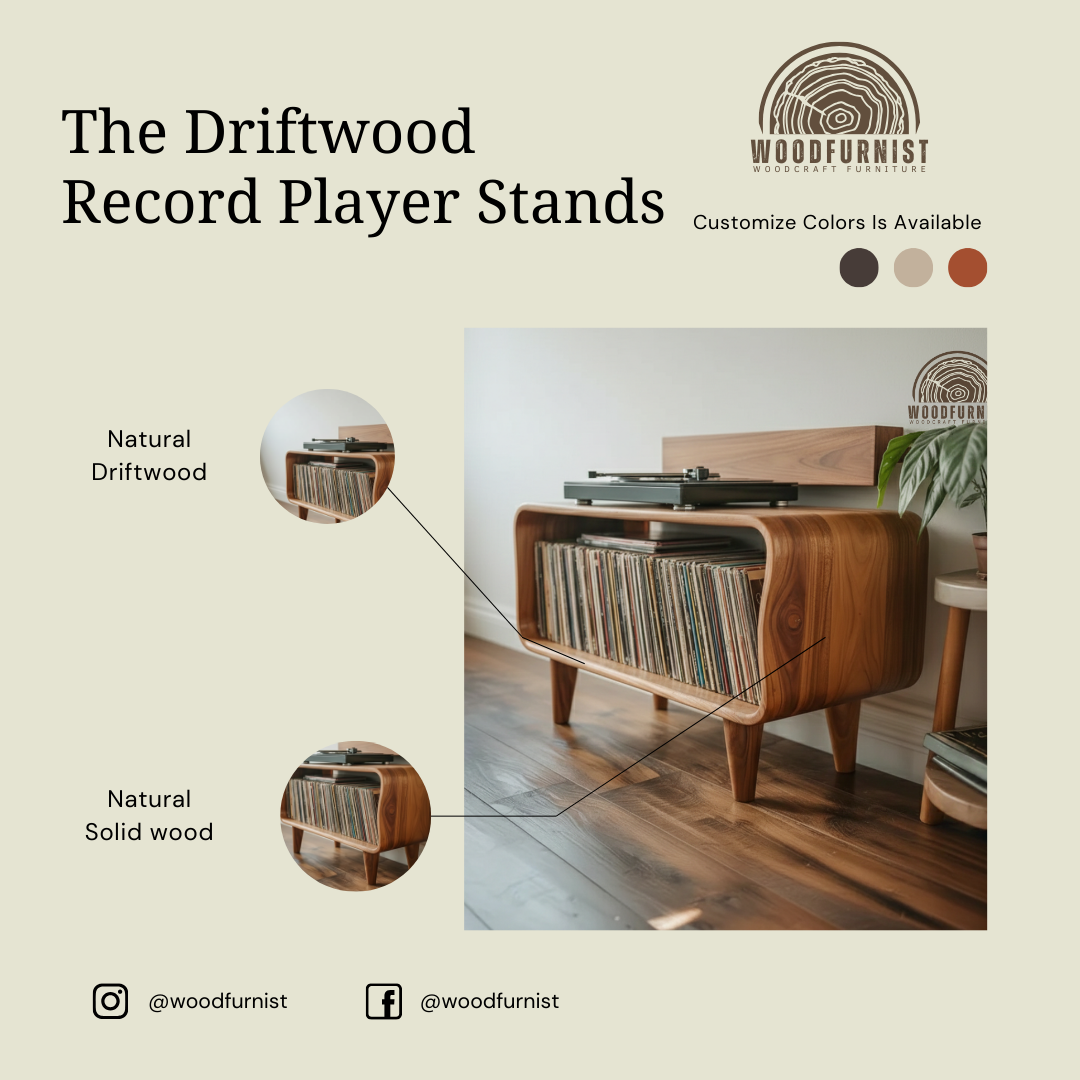 Handcrafted Solid Wood Record Player Stand – Sculptural Vinyl Storage Unit WFNVA0209