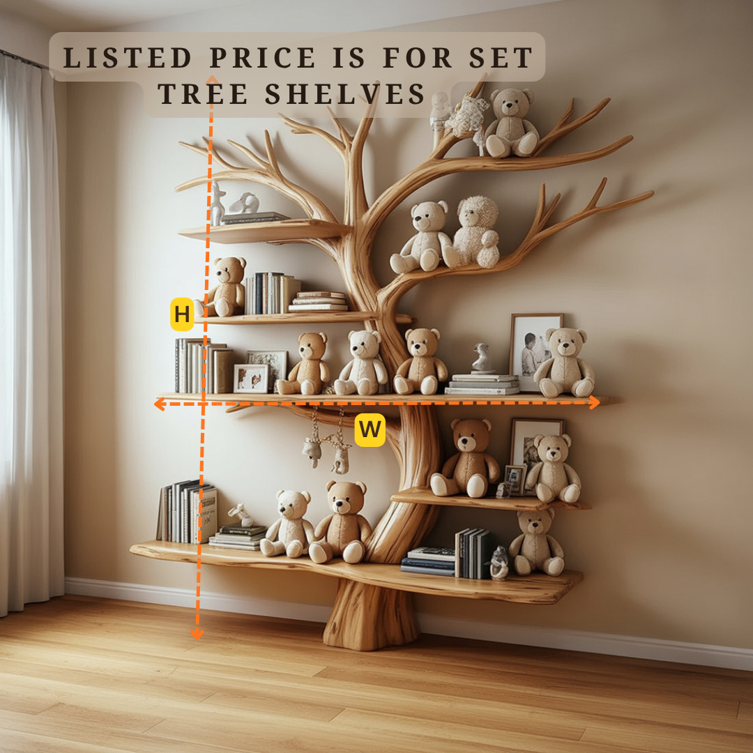 Handcrafted Tree Shaped Bookshelf Organic Wood Nursery Decor Baby Room Gift