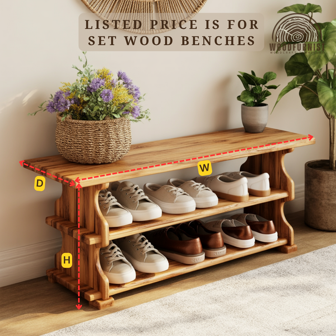Solid Wood Shoe Bench – Functional Entryway Storage with Timeless Natural Warmth
